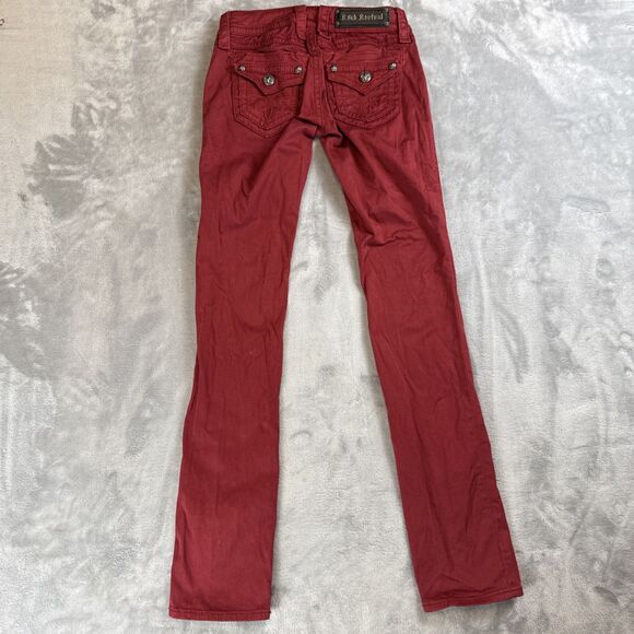 Rock Revival Holly Skinny Jeans Women 25 Maroon Low Rise Fleur De Lis Studded - Picture 10 of 10